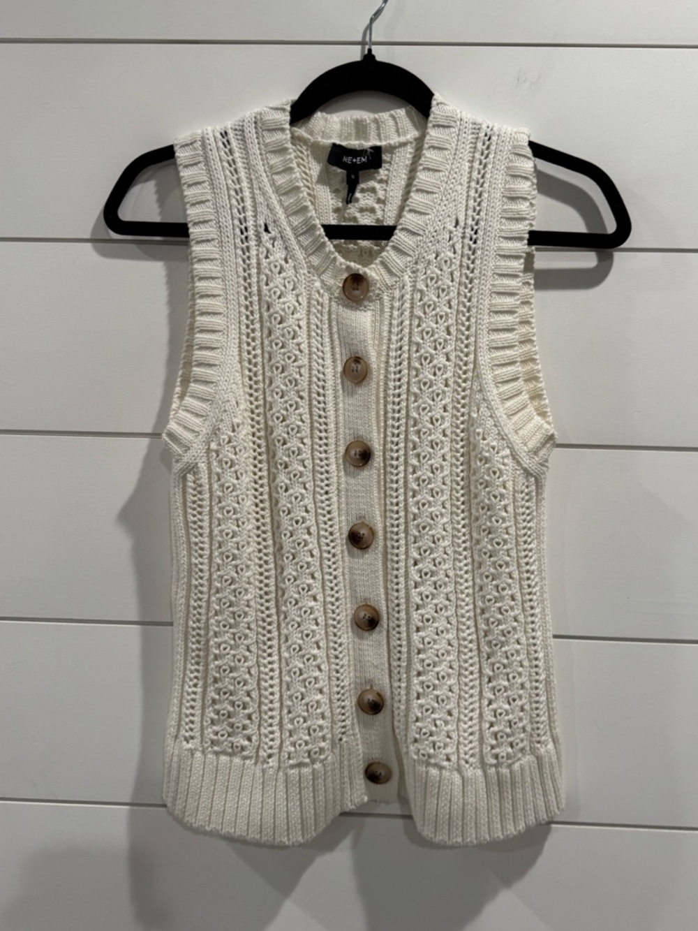 ME + EM Cotton Open Stitch Sweater Vest in cream - Picture 4 of 7